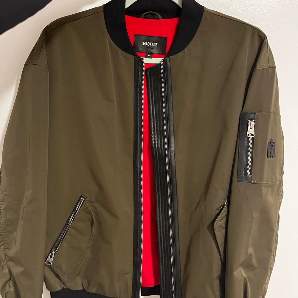 Mackage Khaki Bomber Jacket with Black Accents